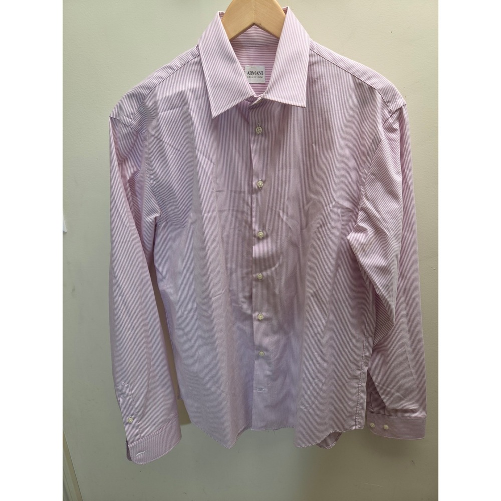 vintage Armani Collezioni  fine red Stripe Cotton Dress Shirt Size 39 15.5 L